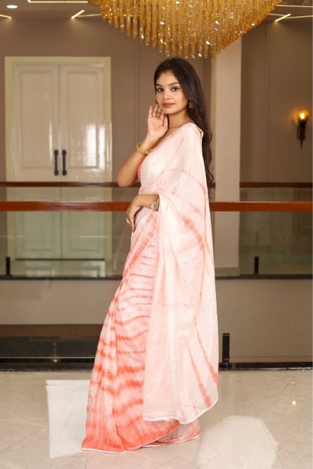 Blush Radiance – Chinon Saree with Embroidered Lace & Buti