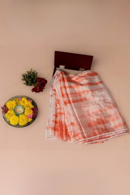 Blush Radiance – Chinon Saree with Embroidered Lace & Buti