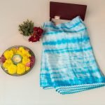 Firozi Dream – Shibori Chinon Saree with White Lace