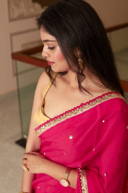 Magenta Bloom – Organza Saree with Allover Embroidery - Image 3