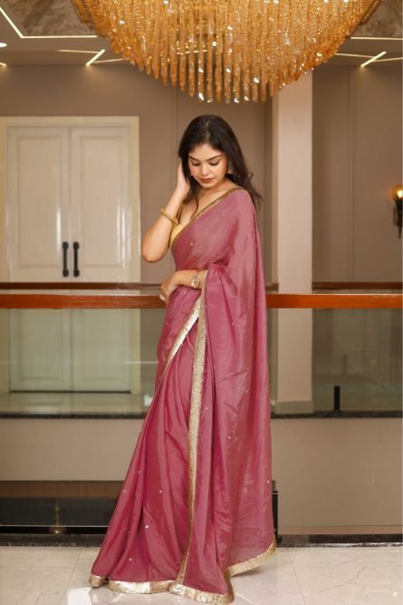 Lavender Grace – Chinon Saree with Lace Border