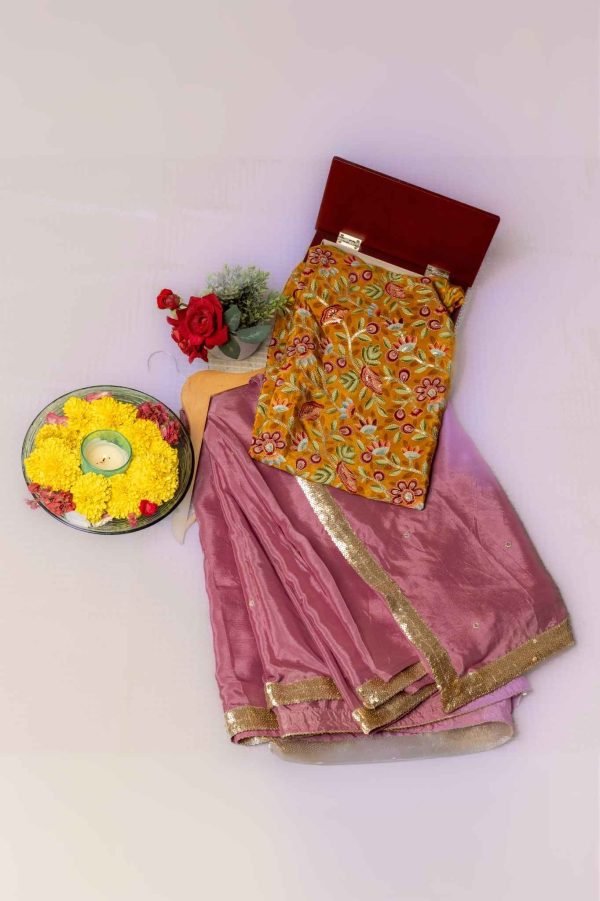 Lavender Grace – Chinon Saree with Lace Border Lavender Grace – Chinon Saree with Lace Border