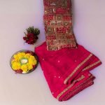 Magenta Bloom – Organza Saree with Allover Embroidery