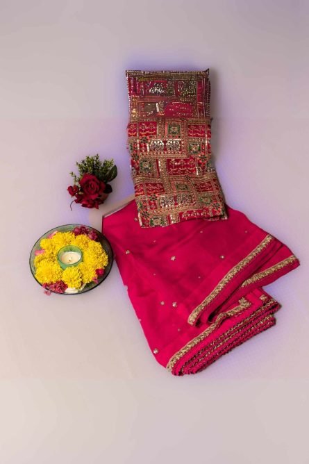 Magenta Bloom – Organza Saree with Allover Embroidery