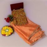 Peach Elegance – Chinon Saree with Embroidered Lace & Buti