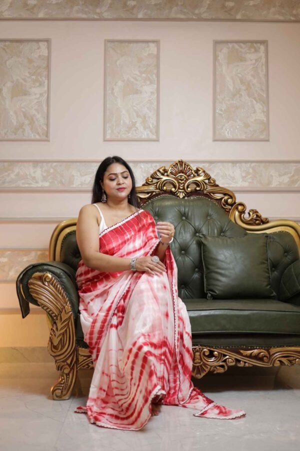 Maroon Mirage – Shibori Chinon Saree with White Lace Border