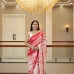 Maroon Mirage – Shibori Chinon Saree with White Lace Border