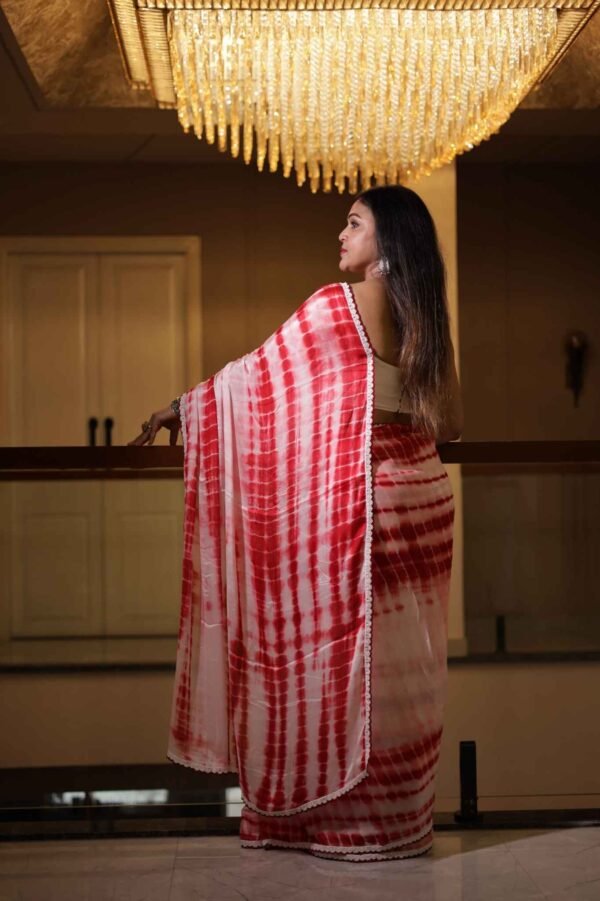 Maroon Mirage – Shibori Chinon Saree with White Lace Border