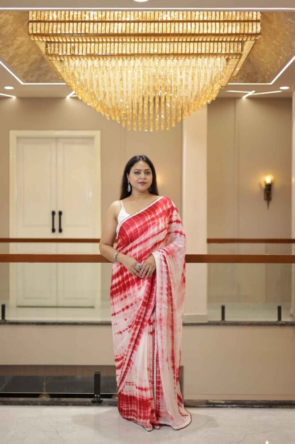 Maroon Mirage – Shibori Chinon Saree with White Lace Border