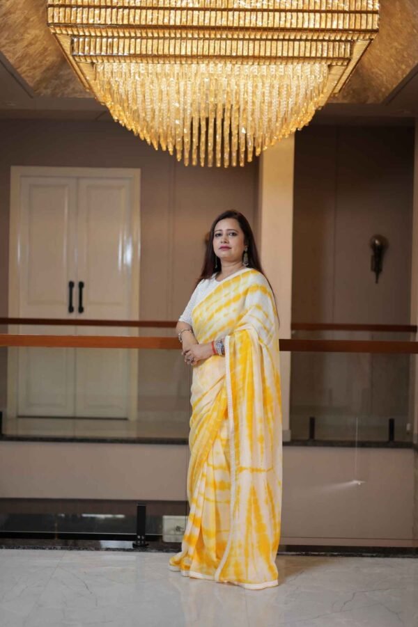 Sunshine Swirl – Yellow Shibori Chinon Saree