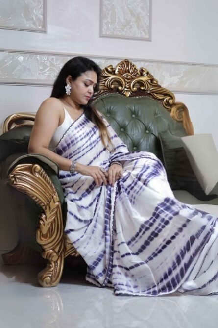 Violet Waves – Shibori Chinon Saree with Subtle Detailing
