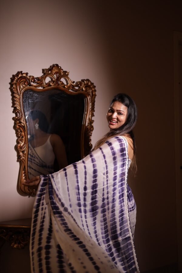 Violet Waves – Shibori Chinon Saree with Subtle Detailing